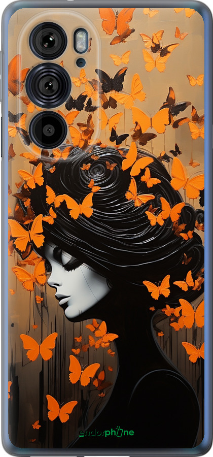 Силиконовый чехол Чехол для телефона Девушка с оранжевыми бабочками для Motorola Edge 30 Pro - 5940u-2826 изображение 
