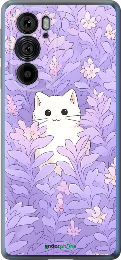 Силиконовый чехол Котик в цветах для Motorola Edge 30 Pro - 6390u-2826 изображение 