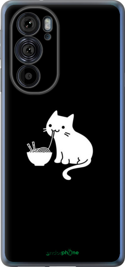 Силиконовый чехол С милым котом на черном фоне для Motorola Edge 30 Pro - 6528u-2826 изображение 