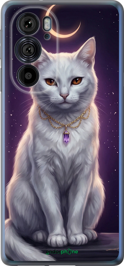 Силиконовый чехол Mystic White Cat Gothic Dark Purple Gold для Motorola Edge 30 Pro - 6805u-2826 изображение 