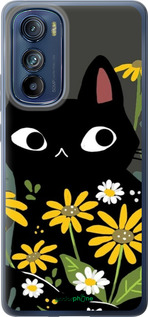 Силиконовый чехол Черный кот с цветами для Motorola Edge 30 - 6448u-2840 изображение 