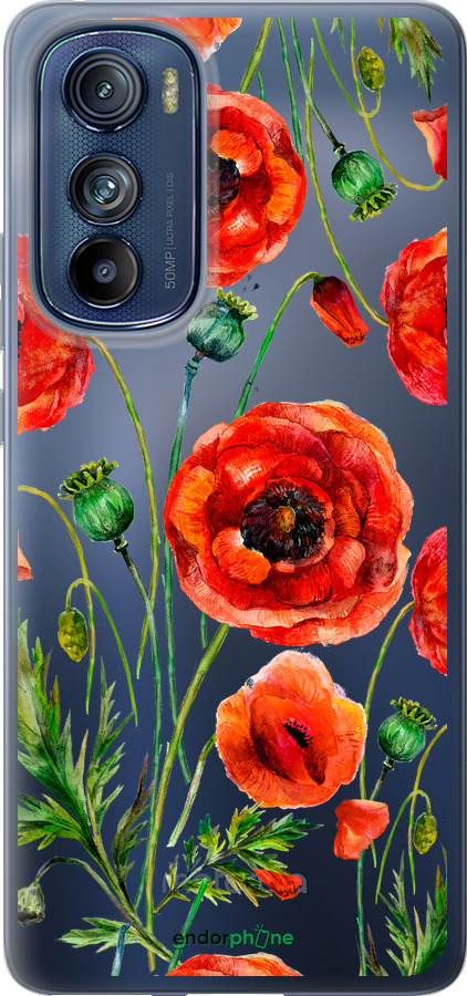 Силиконовый чехол Нарисованные маки для Motorola Edge 30 - 4278u-2840 изображение 