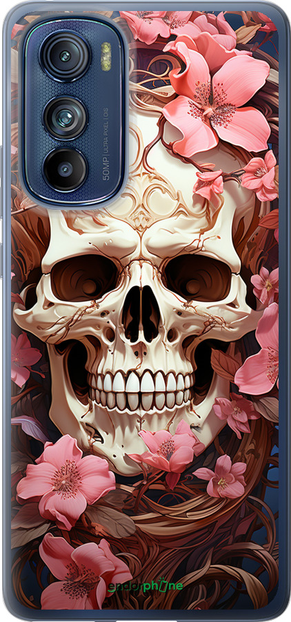 Силиконовый чехол Череп в розовых цветах для Motorola Edge 30 - 5965u-2840 изображение 