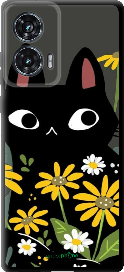 TPU чехол Чорний кіт з квітами для Motorola Edge 50 Fusion - 6448b-3748 изображение 