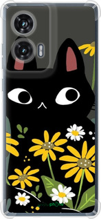 Силикон с усиленными углами чехол Черный кот с цветами для Motorola Edge 50 Fusion - 6448sp-3748 изображение 
