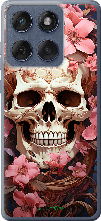 Силіконовий чехол Череп у рожевих квітах для Motorola Edge 60 Fusion 5G - 5965u-4021 изображение 