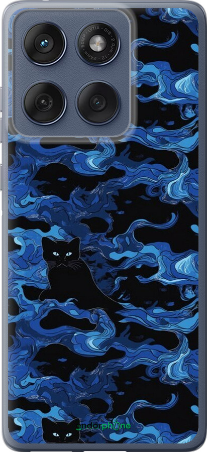 Силіконовий чехол Візерунок чорних котів на блакитному фоні для Motorola Edge 60 Fusion 5G - 6525u-4021 изображение 