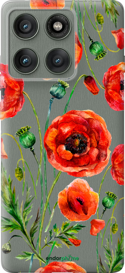 Силиконовый чехол Нарисованные маки для Motorola Edge 60 Pro 5G - 4278u-4020 изображение 