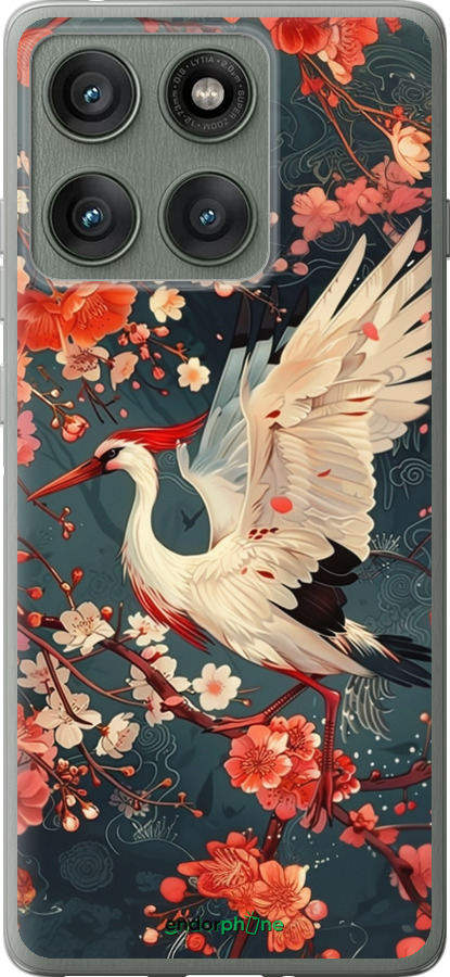 Силиконовый чехол Сакура и аист для Motorola Edge 60 Pro 5G - 6108u-4020 изображение 