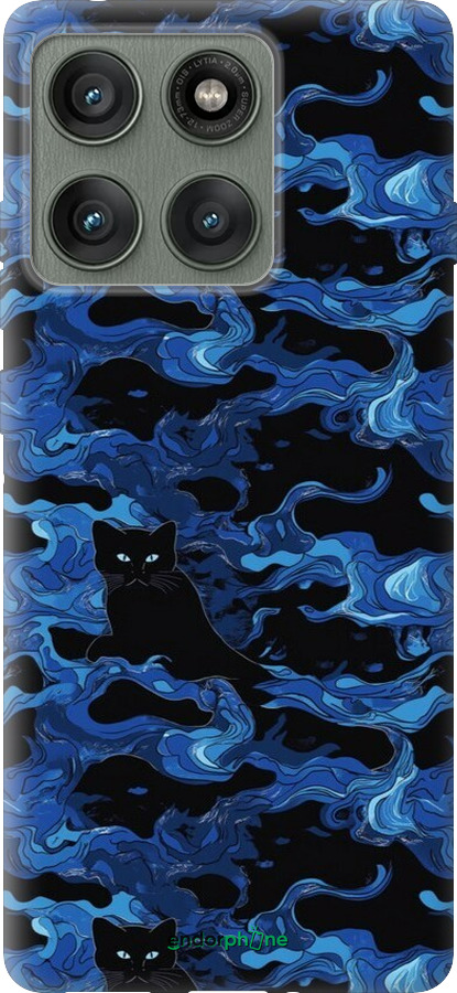 Силиконовый чехол Абстрактный узор черных котов на синем фоне для Motorola Edge 60 Pro 5G - 6525u-4020 изображение 