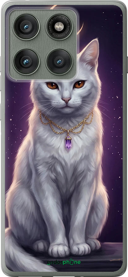 Силиконовый чехол Mystic White Cat Gothic Dark Purple Gold для Motorola Edge 60 Pro 5G - 6805u-4020 изображение 