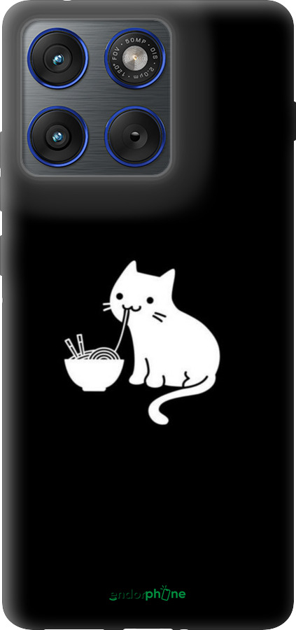 Силиконовый чехол С милым котом на черном фоне для Motorola EDGE 70 - 6528u-4219 изображение 