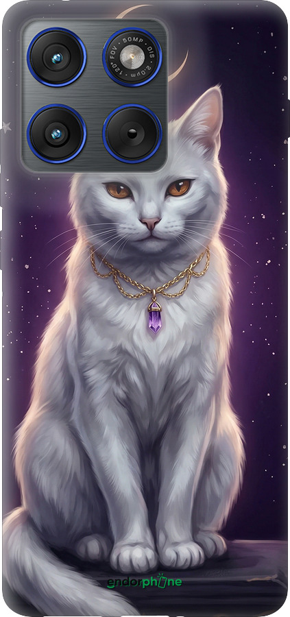 Силиконовый чехол Mystic White Cat Gothic Dark Purple Gold для Motorola EDGE 70 - 6805u-4219 изображение 