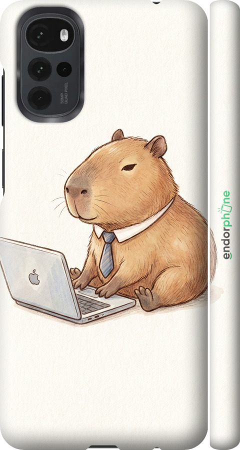 3D пластиковый матовый чехол Funny Capybara CEO Working для Motorola G22 - 6777m-2681 изображение 