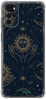 Силикон с усиленными углами чехол Celestial Harmony: Sun & Moon Gold Mystic Pattern для Motorola G22 - 6778sp-2681 изображение 