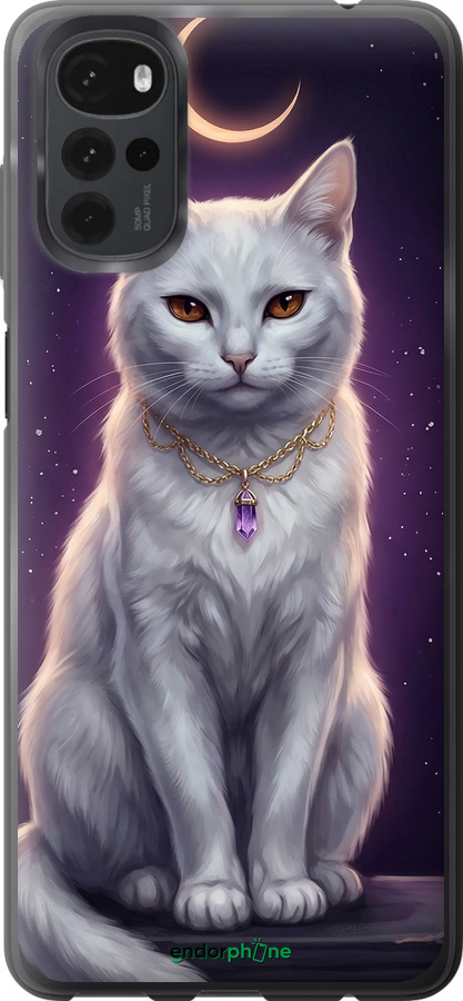 Силіконовий чехол Mystic White Cat Gothic Dark Purple Gold для Motorola G22 - 6805u-2681 изображение 