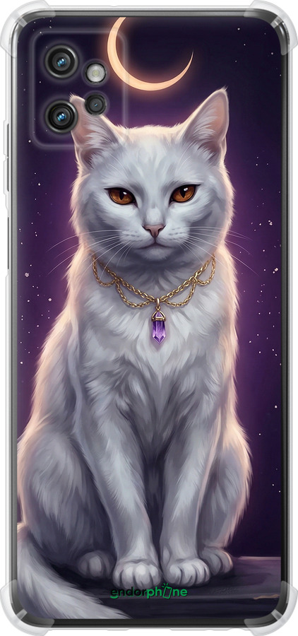 Силикон с усиленными углами чехол Mystic White Cat Gothic Dark Purple Gold для Motorola G32 - 6805sp-2845 изображение 