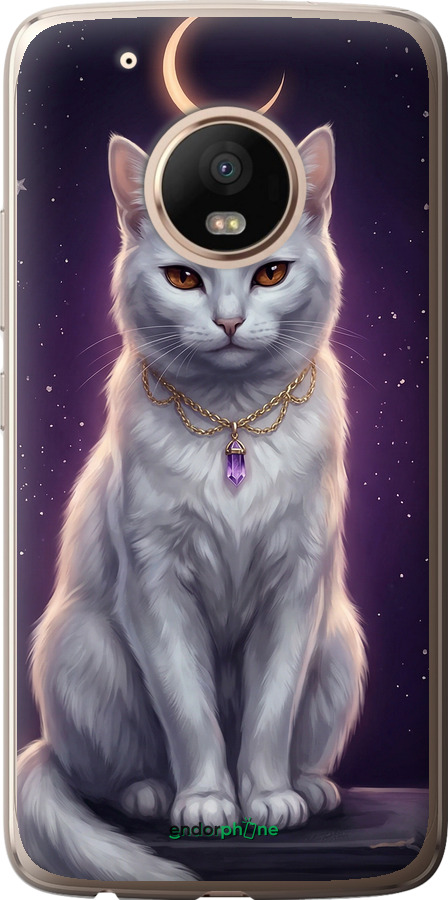 2D пластиковый чехол Mystic White Cat Gothic Dark Purple Gold для Motorola Moto G5 PLUS - 6805t-1038 изображение 