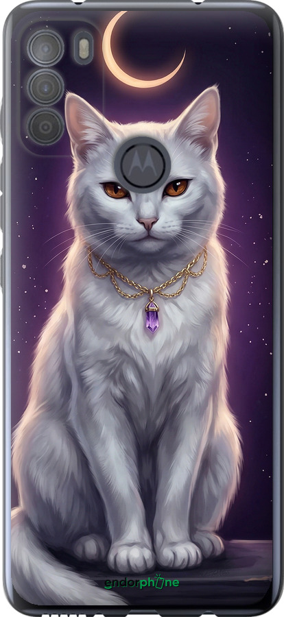 Силиконовый чехол Mystic White Cat Gothic Dark Purple Gold для Motorola G50 - 6805u-2354 изображение 