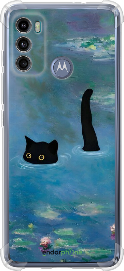 Силикон с усиленными углами чехол С изображением кота и водяной лилии Monet для Motorola G60 - 6519sp-2467 изображение 