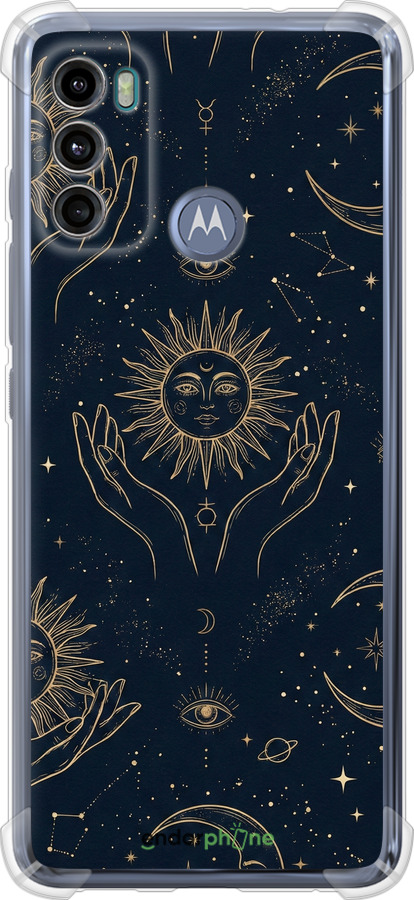 Силіконовий протиударний с посиленими кутами чехол Celestial Harmony: Sun & Moon Gold Mystic Pattern для Motorola G60 - 6778sp-2467 изображение 