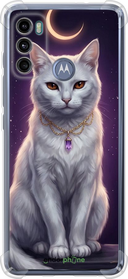 Силикон с усиленными углами чехол Mystic White Cat Gothic Dark Purple Gold для Motorola G60 - 6805sp-2467 изображение 