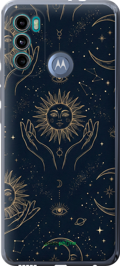 Силиконовый чехол Celestial Harmony: Sun & Moon Gold Mystic Pattern для Motorola G60 - 6778u-2467 изображение 