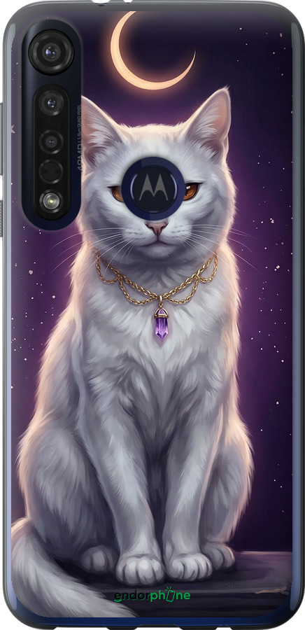 Силиконовый чехол Mystic White Cat Gothic Dark Purple Gold для Motorola G8 Plus - 6805u-1837 изображение 