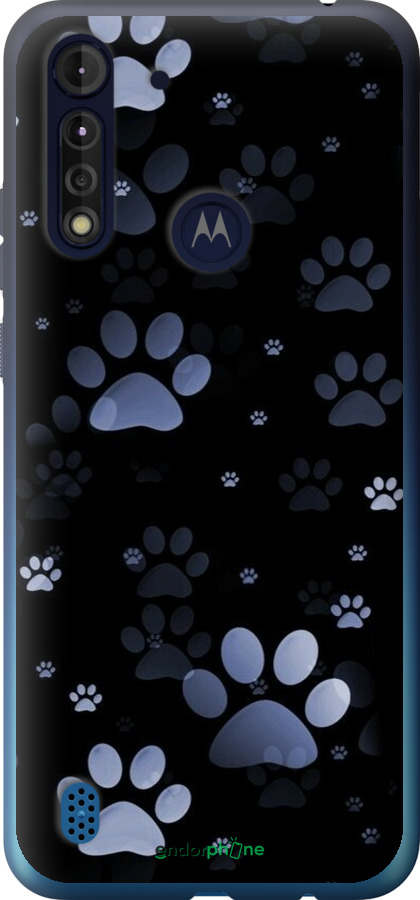 Силиконовый чехол С синими отпечатками лап для Motorola G8 Power Lite - 6441u-2032 изображение 