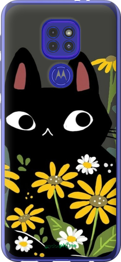 Силиконовый чехол Черный кот с цветами для Motorola G9 Play - 6448u-2105 изображение 