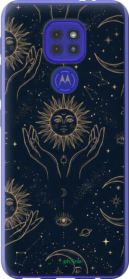 Силиконовый чехол Celestial Harmony: Sun & Moon Gold Mystic Pattern для Motorola G9 Play - 6778u-2105 изображение 