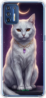 Силикон с усиленными углами чехол Mystic White Cat Gothic Dark Purple Gold для Motorola G9 Plus - 6805sp-2104 изображение 