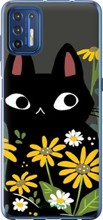 Силиконовый чехол Черный кот с цветами для Motorola G9 Plus - 6448u-2104 изображение 