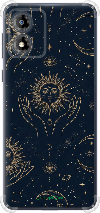 Силикон с усиленными углами чехол Celestial Harmony: Sun & Moon Gold Mystic Pattern для Motorola Moto E13 - 6778sp-3053 изображение 