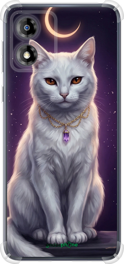 Силикон с усиленными углами чехол Mystic White Cat Gothic Dark Purple Gold для Motorola Moto E13 - 6805sp-3053 изображение 