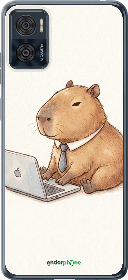 Силиконовый чехол Funny Capybara CEO Working для Motorola Moto E22 - 6777u-2974 изображение 