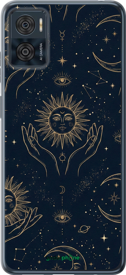 Силіконовий чехол Celestial Harmony: Sun & Moon Gold Mystic Pattern для Motorola Moto E22 - 6778u-2974 изображение 