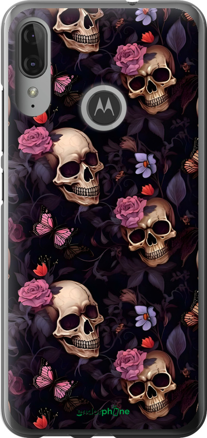 Силіконовий чехол Черепи та троянди для Motorola Moto E6 Plus - 6316u-1780 изображение 