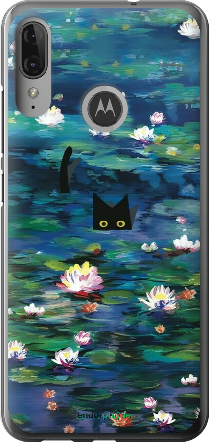 Силиконовый чехол Чехол с изображением водяных лилий Моне и кошек для Motorola Moto E6 Plus - 6399u-1780 изображение 