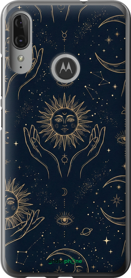 Силиконовый чехол Celestial Harmony: Sun & Moon Gold Mystic Pattern для Motorola Moto E6 Plus - 6778u-1780 изображение 
