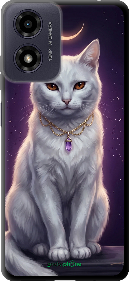TPU чехол Mystic White Cat Gothic Dark Purple Gold для Motorola Moto E14 - 6805b-3848 изображение 