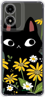 Силикон с усиленными углами чехол Черный кот с цветами для Motorola Moto G24 - 6448sp-3659 изображение 
