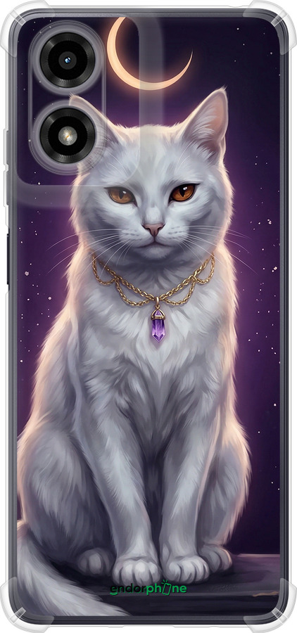 Силикон с усиленными углами чехол Mystic White Cat Gothic Dark Purple Gold для Motorola Moto G24 - 6805sp-3659 изображение 
