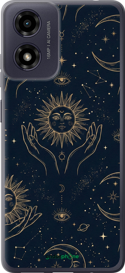 Силиконовый чехол Celestial Harmony: Sun & Moon Gold Mystic Pattern для Motorola Moto G04 - 6778u-3747 изображение 