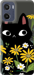 Силиконовый чехол Черный кот с цветами для Motorola Moto E15 - 6448u-4147 изображение 