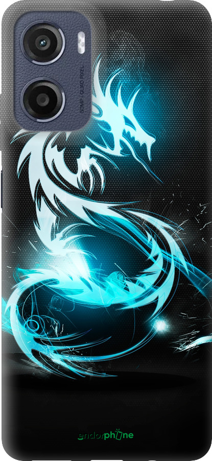 Силиконовый чехол Бело-голубой огненный дракон для Motorola Moto E15 - 113u-4147 изображение 
