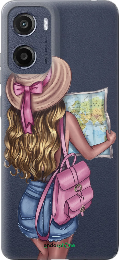 Силиконовый чехол Девушка с картой для Motorola Moto E15 - 4704u-4147 изображение 