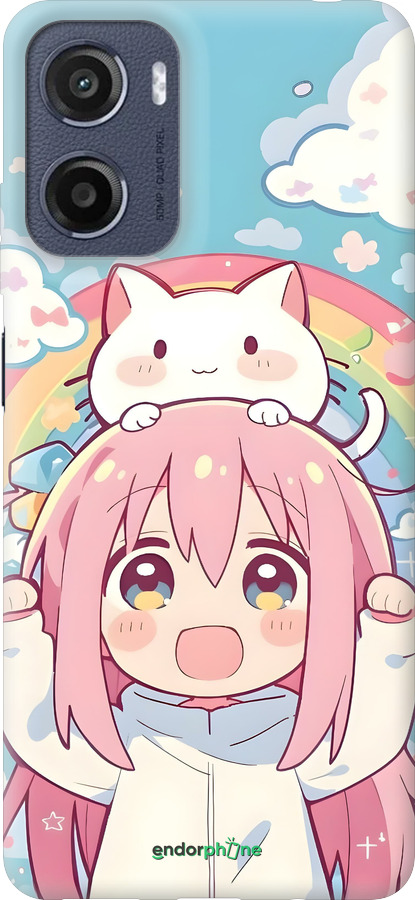 Силиконовый чехол Девочка аниме радуга для Motorola Moto E15 - 6304u-4147 изображение 