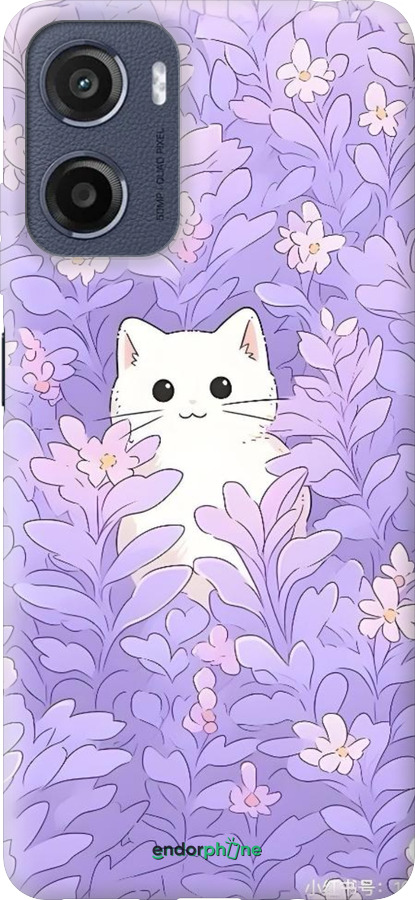 Силиконовый чехол Котик в цветах для Motorola Moto E15 - 6390u-4147 изображение 