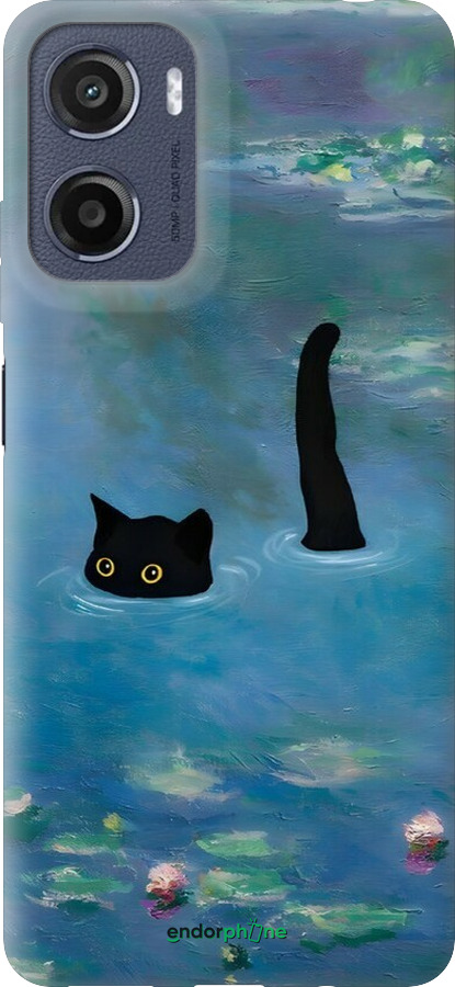 Силіконовий чехол Із зображенням кота та водяної лілії Monet для Motorola Moto E15 - 6519u-4147 изображение 